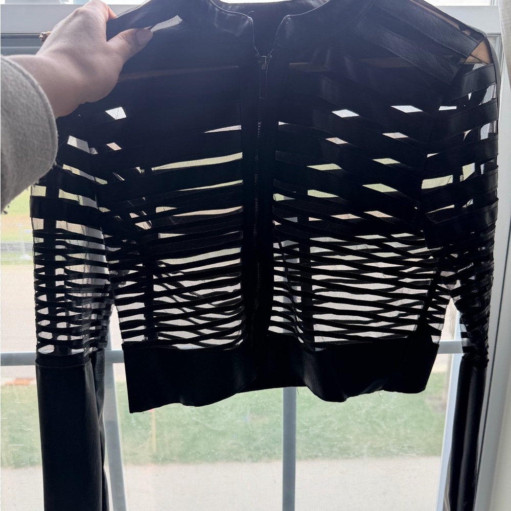 Black Sheer Striped Zip-Front Women's Jacket